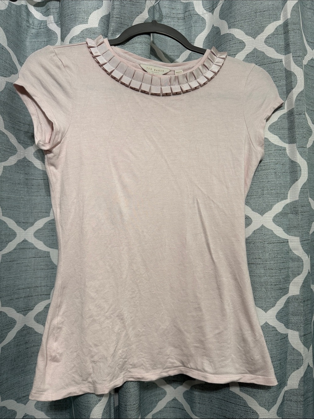 Ted Baker Light Pink Short Sleeve Top with Pleated Collar